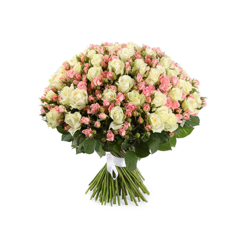 Купить на заказ Букет из 101 белой розы (микс) с доставкой в Шымкенте