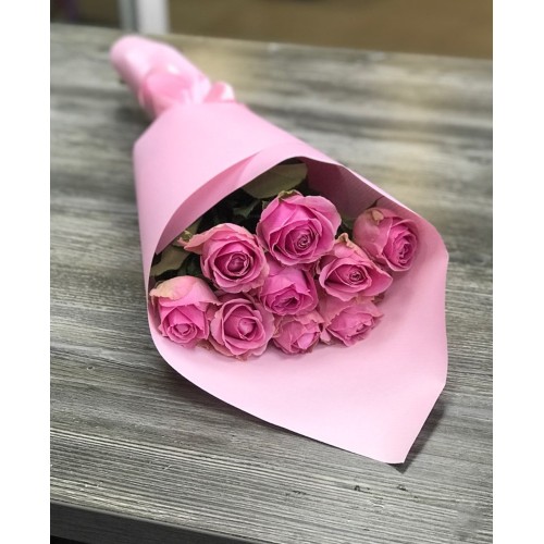 Купить на заказ Букет из 9 розовых роз с доставкой в Шымкенте